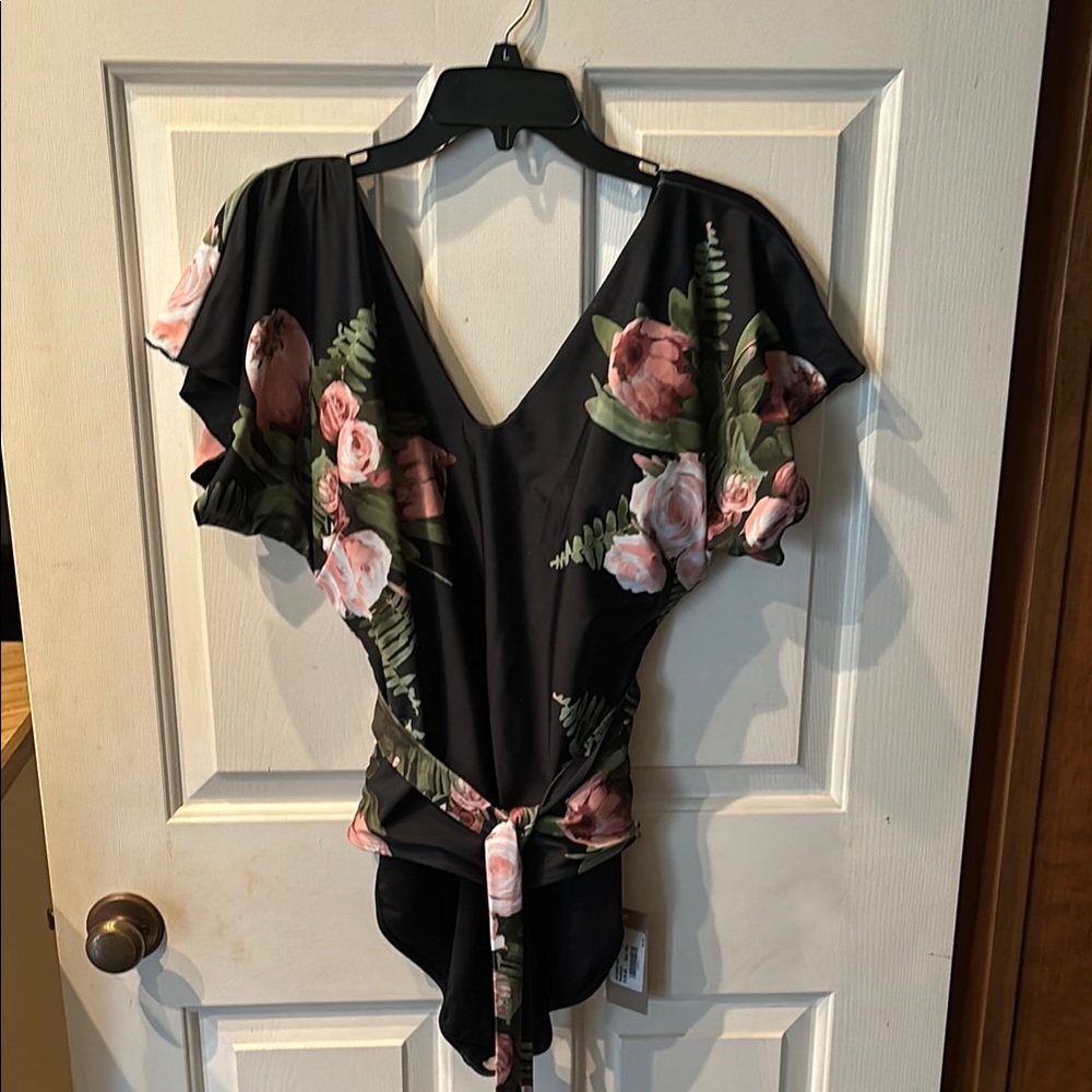 Floral Black one piece swim suit